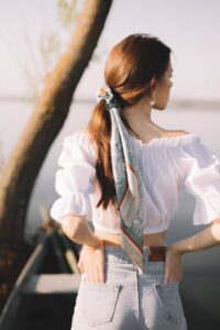 Silk Scarf Around Ponytail