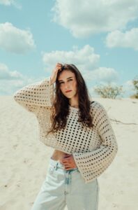 Crochet top with wide leg jeans