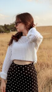 Crochet top with slip skirt for a feminine look
