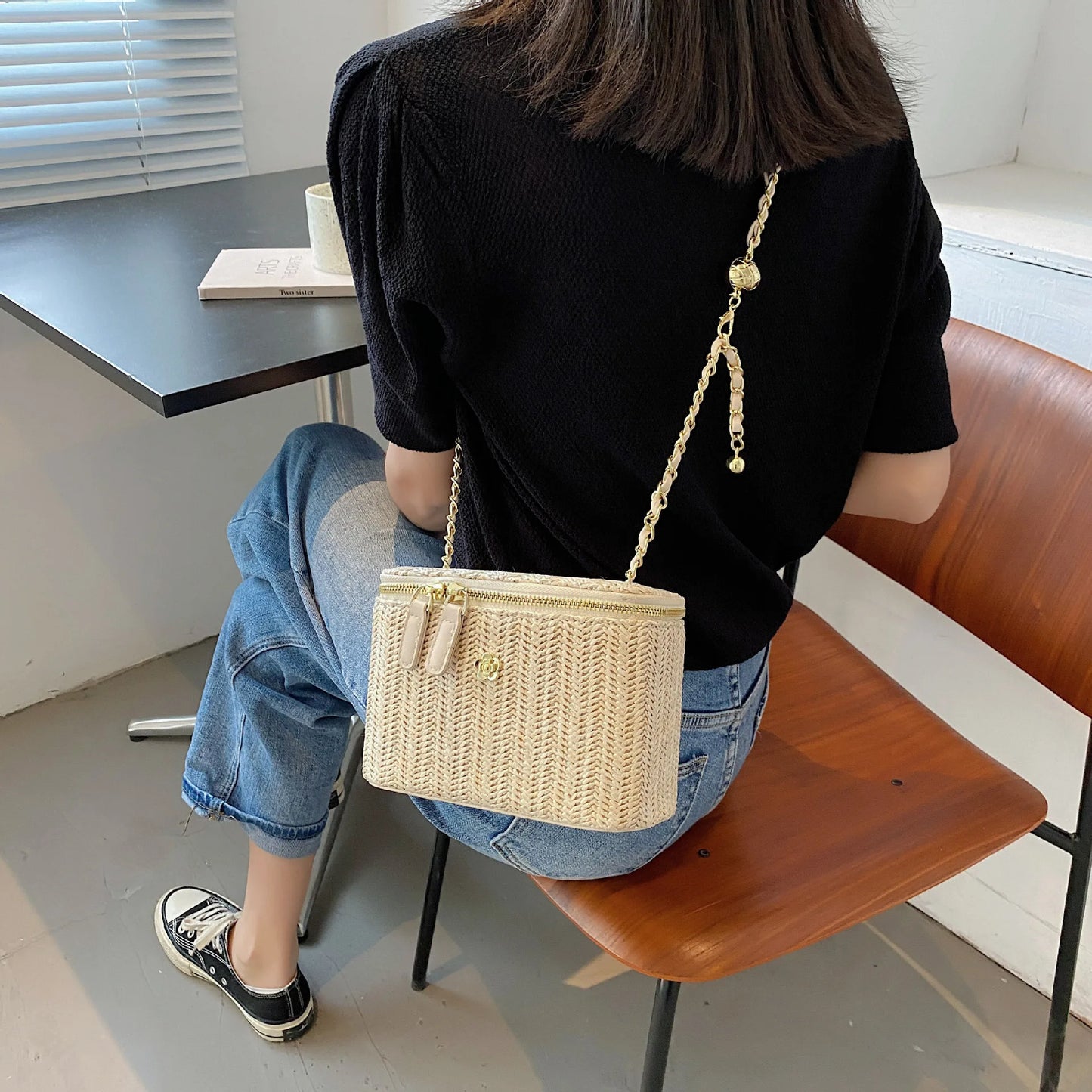 The LuxeMuse* Mini Straw Bucket Crossbody